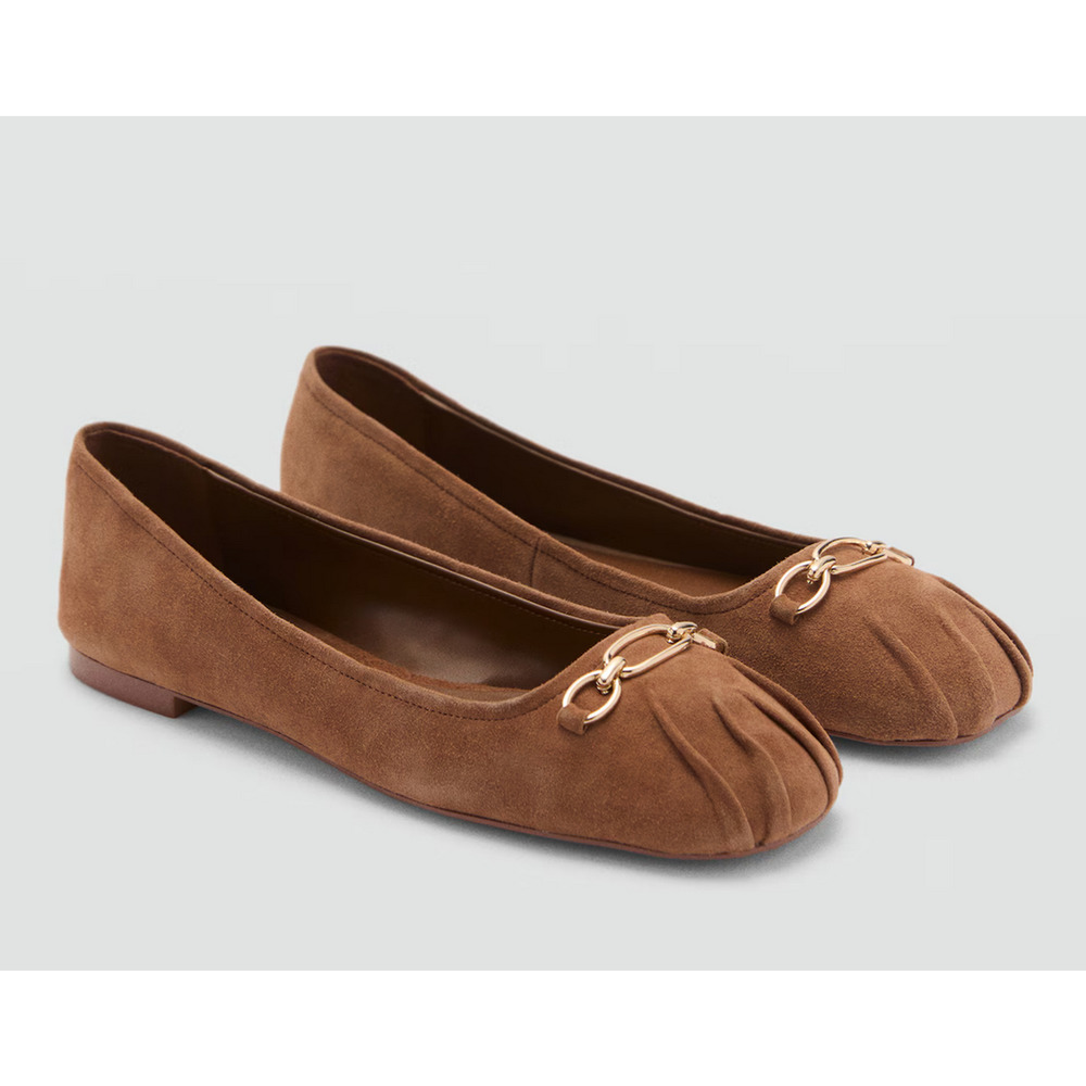 NEW MANGO MNG MEDIUM BROWN LINK LEATHER BALLERINA BALLET FLATS SHOES 39 US 8.5 - Picture 2 of 8